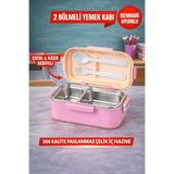 Open Home Concept Pembe Benmarili Paslanmaz Çelik Yemek Kabı 2 Bölmeli Beslenme Kabı Saklama Kabı Lunch Box