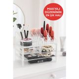 Open Home Concept Şeffaf Akrilik Makyaj ve Takı Organizeri – 3 Katlı Çekmeceli Düzenleyici, Kompakt ve Dayanıklı