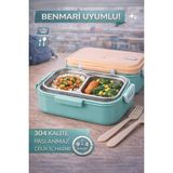 Open Home Concept Turkuaz Benmarili Paslanmaz Çelik Yemek Kabı 2 Bölmeli Beslenme Kabı Saklama Kabı Lunch Box - 450 ml