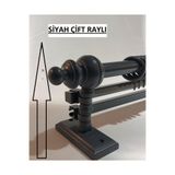 OPEN SHOPS Siyah Çift Raylı Ahşap Rustik Perde Askısı - Rustik Borusu 300 Cm
