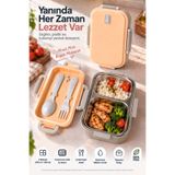OpenCity 2 Bölmeli Paslanmaz Çelik Beslenme Kabı Çatal Kaşık Setli Sızdırmaz Okul Yemek Kutusu 150+300 ml
