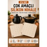 OpenCity 2'li Set Krem Silikon Nihale 16x16 cm Çok Amaçlı Tencere Tava Altlığı Fırın Tepsi Tutacağı Kavanoz Açacağı Ev
