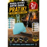 OpenCity 2'li Set Mangal Yelpazesi ve Izgara Temizlik Fırçası Kamp Piknik Barbekü Mangal Aksesuarı Pratik