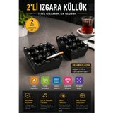 OpenCity 2’li Siyah Melamin Izgara Küllük Seti Kare Kül Tablası Cafe Balkon Masa İçin Dayanıklı