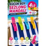 OpenCity 4'lü Set Küçük Boy Şezlong Mandalı Çift Telli Plaj Havlusu Halı Battaniye Çamaşır Mandalı Karışık