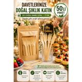 OpenCity 50'li Doğal Bambu Çatal 17 cm Kullan At Parti Davet Piknik Baby Shower İkramlık Sunum Seti