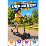 OpenCity Antrasit Işıklı Müzikli Speedx Road Scooter WX-818 3 Tekerlekli Çocuk Scooterı Geniş Dokulu Taban