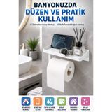 OpenCity Beyaz Yapışkanlı Raflı Tuvalet Kağıdı Askılığı Delmeden Montaj Banyo Organizer Telefon Rafı Askısı