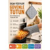 OpenCity Gri Fırın Eldiveni ve Tutacak Seti Isıya Dayanıklı Kapitone Mutfak Eldiveni Fırın Tutacağı Gri Renk.