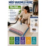 OpenCity Midi Boy Vakumlu Hurç 70x100 cm 1 Adet Çift Kilitli Vakum Poşeti Nevresim Havlu Saklama Çuvalı