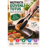 OpenCity Silikon Uçlu Metal Mutfak Maşası 25 cm, Siyah Paslanmaz Çelik Pişirme Servis Salata ve Izgara Maşası