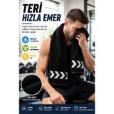 OpenCity Siyah 30x100 cm %100 Pamuk 450 GSM Spor Havlusu Fitness Gym Boks Tenis Golf Yüz Havlusu Yıkanabilir