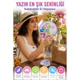 OpenCity Sulu Boya Çiçek Desenli Katlanabilir El Yelpazesi Kılıflı Yuvarlak Cep Yelpazesi Yazlık Pratik Çanta
