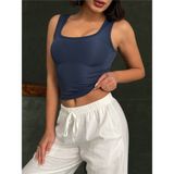 Opendo Kare Yaka Kalın Askılı Body Crop (Kapsız) - Indigo - Mavi - XL