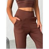 Opendo Yüksek Bel Dar Paça Jogger Eşofman Altı - Kahverengi - 2XL