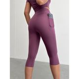 Opendo Yüksek Bel Toparlayıcı Cepli Kapri Spor Tayt - Gül Kurusu - XL