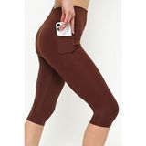 Opendo Yüksek Bel Toparlayıcı Cepli Kapri Spor Tayt - Kahverengi - 2XL