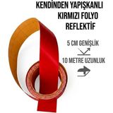 opersan Düz Pürüzsüz Kırmızı Kendinden Yapışkanlı Reflektif Folyo Şerit Bant - 5 cm x 10 Metre