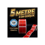 opersan Tüvtürk Muayene Uyumlu- 5 Metre - 5 cm -Kendinden Yapışkanlı -Parçalı- Kesikli -Kırmızı Renk -Reflektörlü Bant-Reflektif Şerit Bant