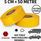 opersan TÜVTÜRK Uyumlu ECE 104 Prizmatik Reflektif Şerit Bant (Reflektör Tipi) – Sarı 50m x 5cm Petek Desen