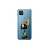 Oppo A15 ile Uyumlu Splash Kedi Tasarımlı Şeffaf Silikon Kılıf