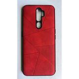 Oppo A5 2020 Deri Görünümlü Desenli Kırmızı Kılıf