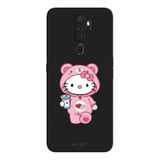 Oppo A5 2020 İle Uyumlu Siyah Kitty Sip Desenli Silikon Kılıf
