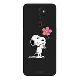 Oppo A5 2020 İle Uyumlu Siyah Snoopy Bloom Desenli Silikon Kılıf