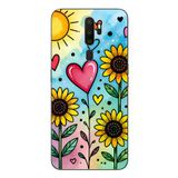 Oppo A5 2020 Uyumlu Ayçiçeği Kalpli Baskılı Silikon Kılıf