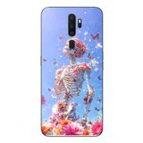Oppo A5 2020 Uyumlu İskelet Çiçekleri Baskılı Silikon Kılıf