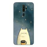 Oppo A5 2020 Uyumlu Kahveci Beyaz Kedir Baskılı Silikon Kılıf