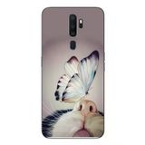 Oppo A5 2020 Uyumlu Kelebekli Kedi Baskılı Silikon Kılıf