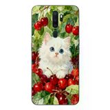Oppo A5 2020 Uyumlu Kirazlı Kedi Baskılı Silikon Kılıf