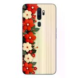 Oppo A5 2020 Uyumlu Kırmızı Beyaz Çiçekler Baskılı Silikon Kılıf