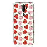 Oppo A5 2020 Uyumlu Kırmızı Pembe Çilekler Baskılı Silikon Kılıf