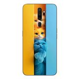 Oppo A5 2020 Uyumlu Mavi Sarı Kediler Baskılı Silikon Kılıf