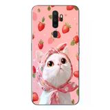 Oppo A5 2020 Uyumlu Örtülü Kedi Çilekli Baskılı Silikon Kılıf