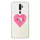 Oppo A5 2020 Uyumlu Pembe Kalpli Kedi Baskılı Silikon Kılıf