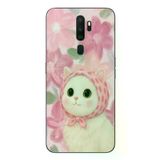 Oppo A5 2020 Uyumlu Pembe Örtülü Kedi Baskılı Silikon Kılıf