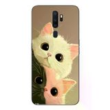 Oppo A5 2020 Uyumlu Pembe Siyah Beyaz Kedi Baskılı Silikon Kılıf