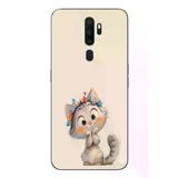 Oppo A5 2020 Uyumlu Sevimli Çiçekli Kedi Baskılı Silikon Kılıf