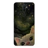 Oppo A5 2020 Uyumlu Siyah Gökyüzülü Kedi Baskılı Silikon Kılıf