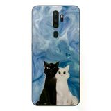 Oppo A5 2020 Uyumlu Siyah ve Beyaz Kedi Baskılı Silikon Kılıf