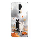 Oppo A5 2020 Uyumlu Sonbahar Kedileri Baskılı Silikon Kılıf