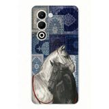 OPPO A5 4G Uyumlu Mavi Kilim Desenli Siyah ve Beyaz At Baskılı Silikon Kılıf