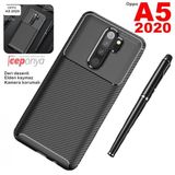 Oppo A5-A9 2020 Deri Desenli Kamera Korumali Silikon Kilif