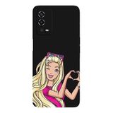 Oppo A55 4G İle Uyumlu Siyah Barbie Heart Desenli Silikon Kılıf