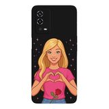 Oppo A55 4G İle Uyumlu Siyah Rose Heart Desenli Silikon Kılıf