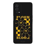 Oppo A55 4G İle Uyumlu Siyah Smile & Bloom Desenli Silikon Kılıf