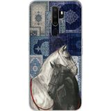 Oppo A5/A9 2020 Uyumlu Mavi Kilim Desenli Siyah ve Beyaz At Baskılı Silikon Kılıf